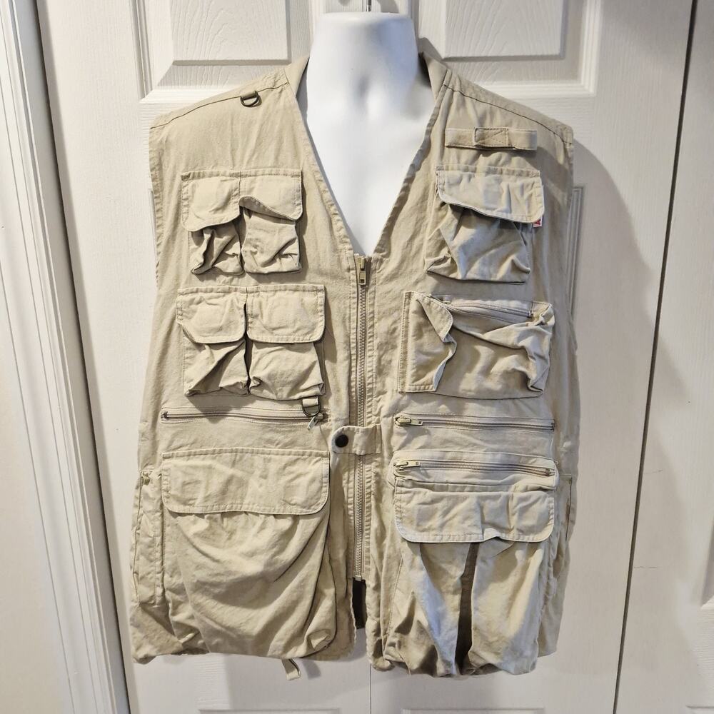 AGFA Eldeco Corporate Wear Utility Fishing Safari Vest Tan Multi Pocket Zip Mens